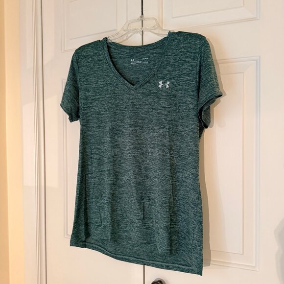 Under Armour Loose Heatgear short sleeve V-neck tee, size Large, dark green - Picture 3 of 8